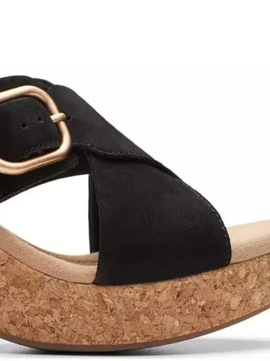 Clarks Collection Women's Giselle Dove Wedge Sandal, Black Nubuck, 8.5 Medium US - Picture 5 of 7
